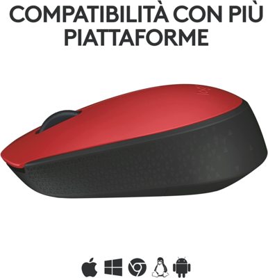 LOGITECH M171 Wireless Ottico Mouse Nero/Blu/Rosso 