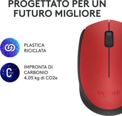LOGITECH M171 Wireless Ottico Mouse Nero/Blu/Rosso 