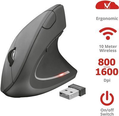 TRUST Verto Mouse Verticale Ergonomico Wireless 1600 DPI 