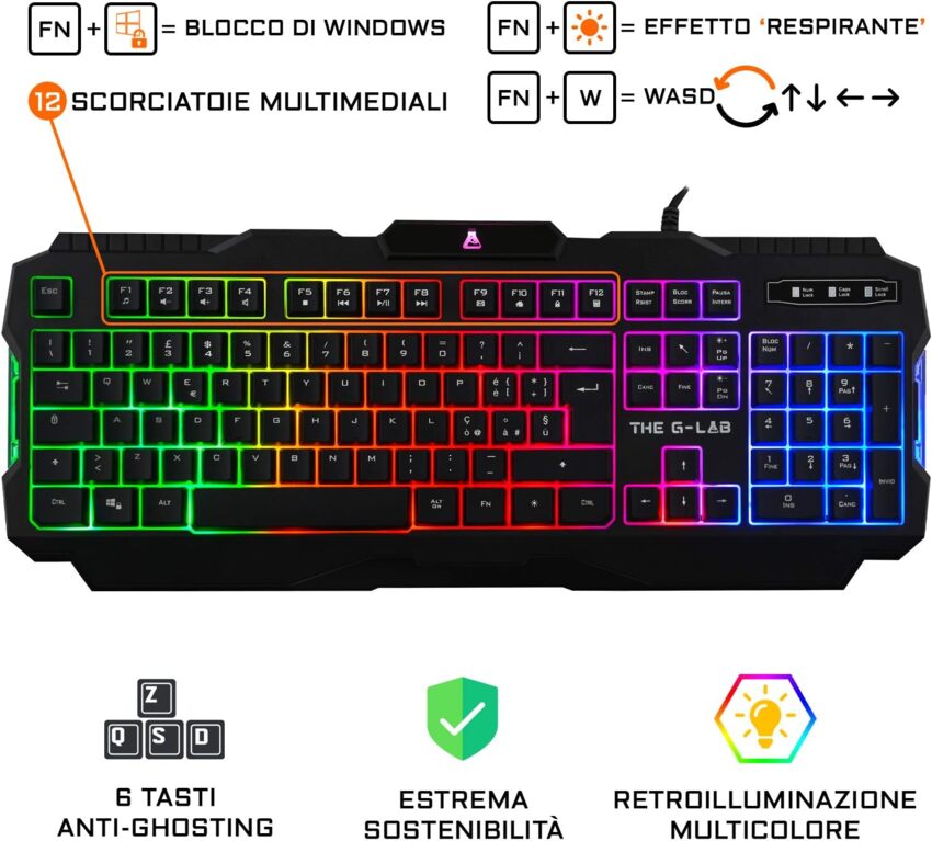 THE G-LAB Combo ARGON E Kit Tastiera, Mouse, Cuffie e tappetino Gaming  