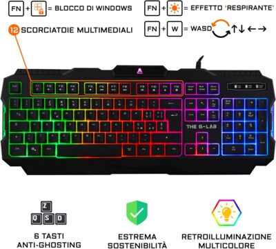 / THE G-LAB Combo ARGON E Kit Tastiera, Mouse, Cuffie e tappetino Gaming